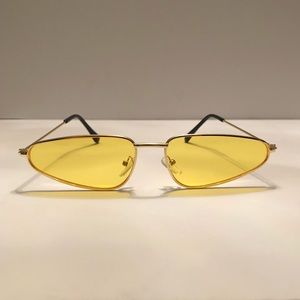 Retro yellow lens metal frame triangle sunglasses